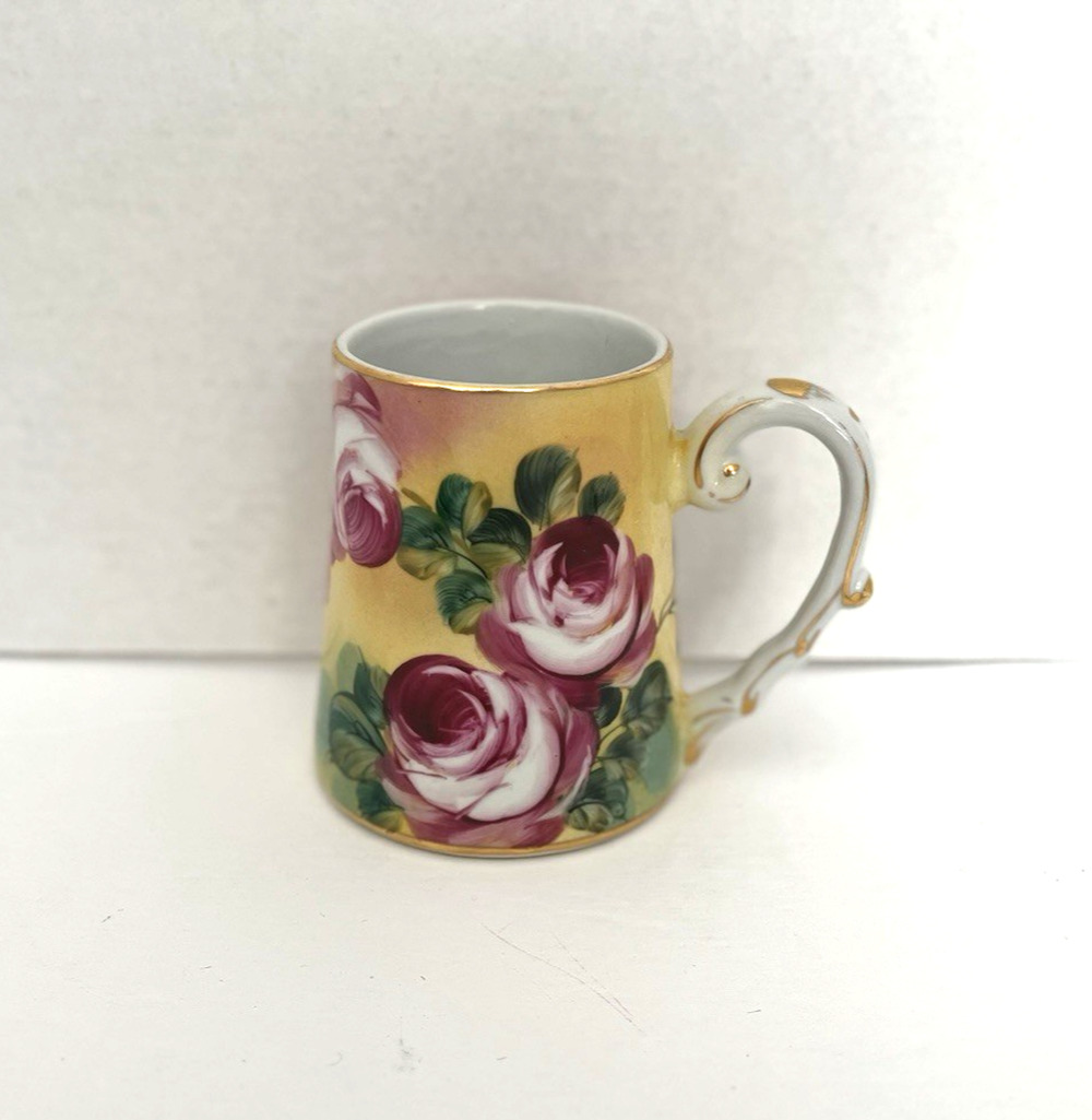 LIMOGES VINTAGE COLORFUL ROSE DESIGN OVERSIZE CUP WITH NICE HANDLE EC, 5" by 5"